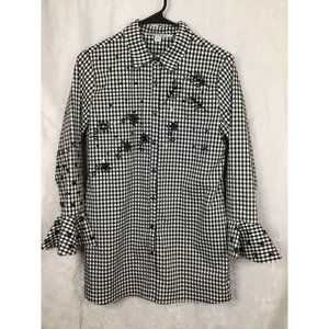 Insight Women's Small Button Down Long Sleeve Checkered Bell Sleeves Embellished